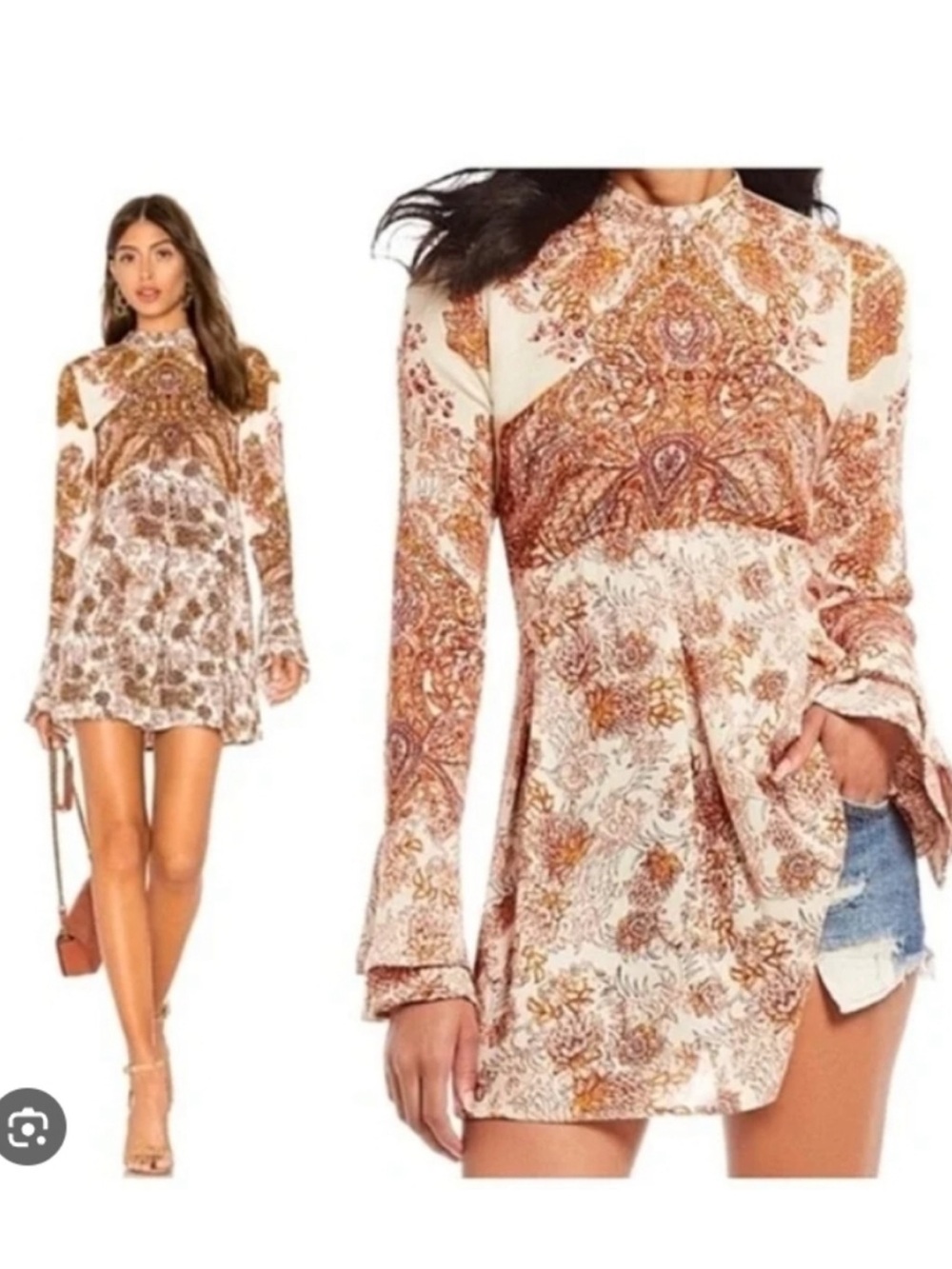 Free People Cream and Rust Paisley Tunic Mini